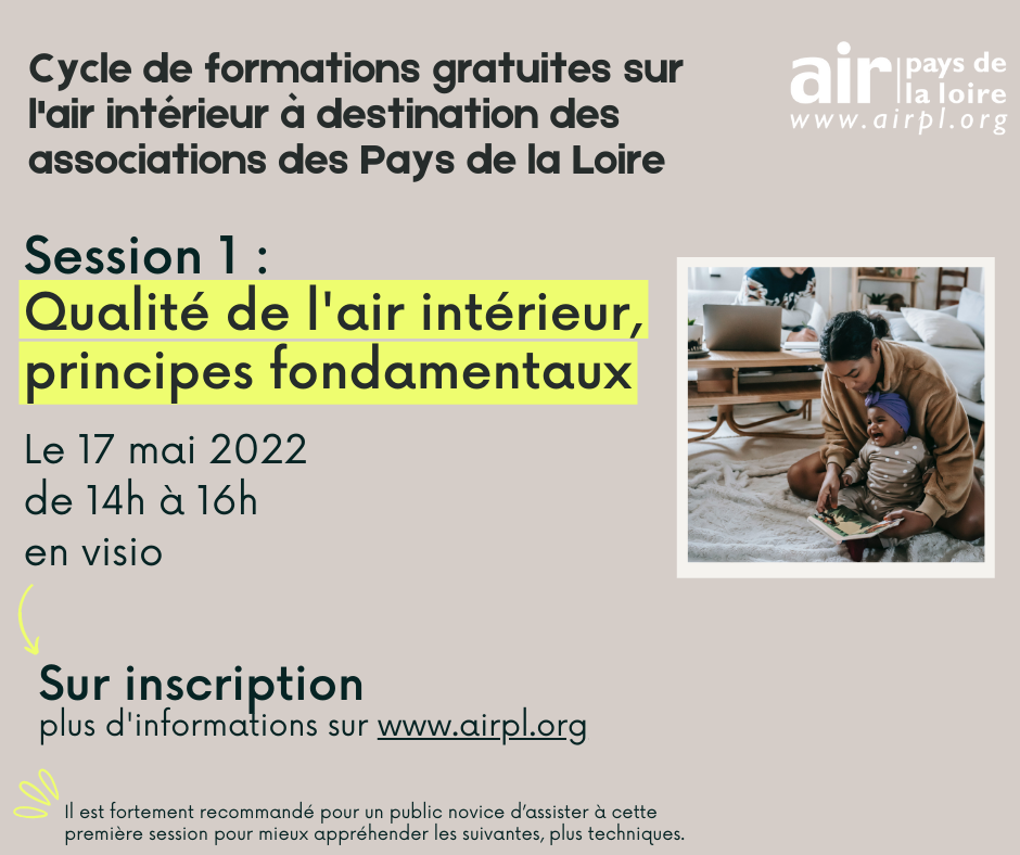 Cycle de formations gratuites sur l'air intérieur à destination des associations des Pays de la Loire : Session 1 :  Qualité de l'air intérieur,  principes fondamentaux : Le 17 mai 2022 de 14h à 16h en visio