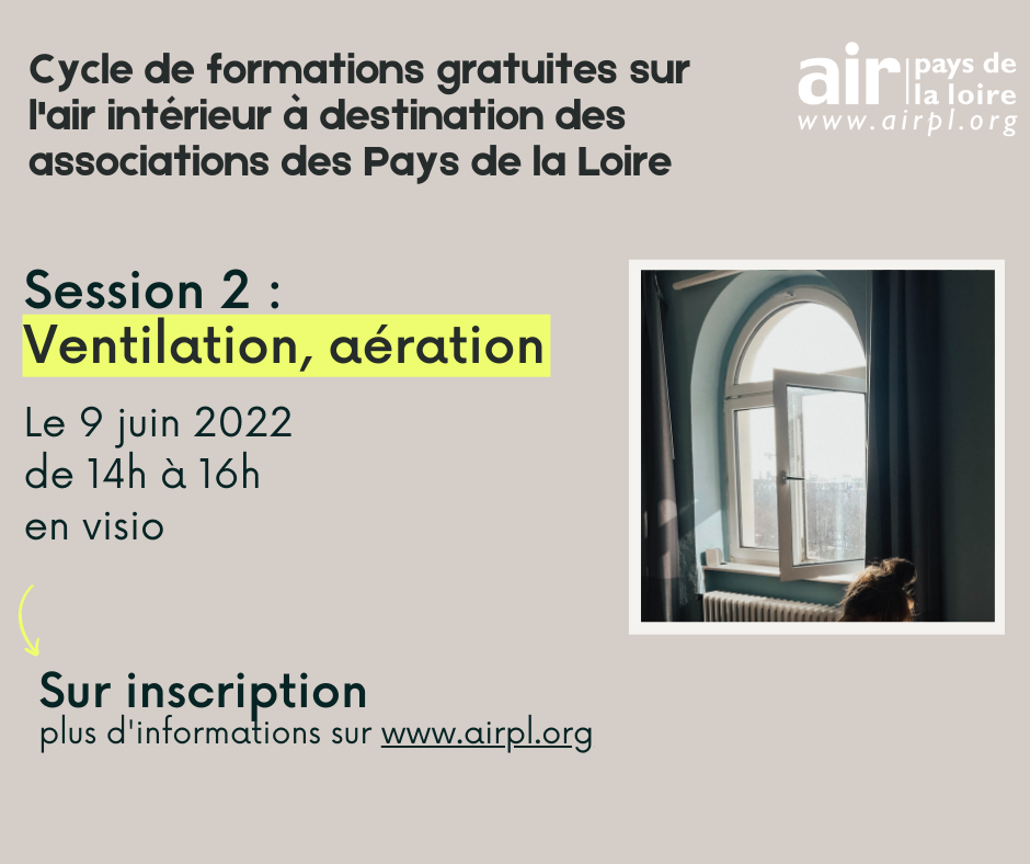 Cycle de formations gratuites sur l'air intérieur à destination des associations des Pays de la Loire - Session 2 :  Ventilation, aération le 9 juin 2022 de 14h à 16h en visio