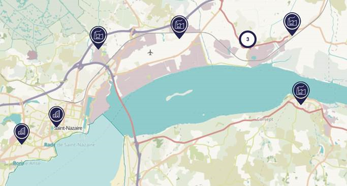 Carte des stations de mesure d'Air Pays de la Loire en Basse-Loire