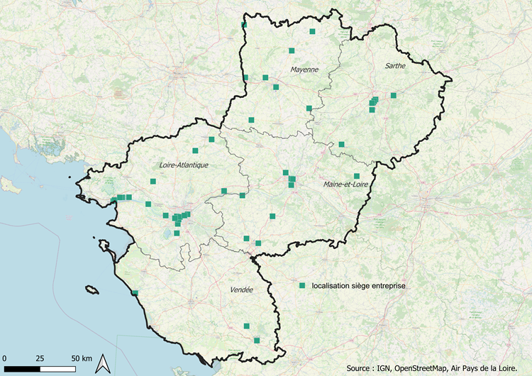 carte des Pays de la Loire avec localisation de nos membres industriels