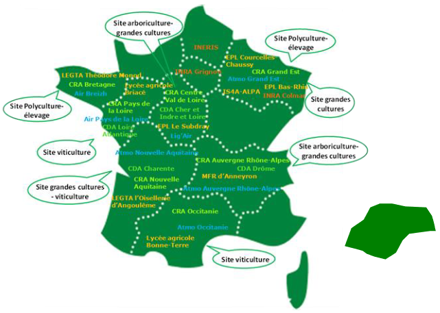 carte de France des 7 sites d’études, répartis dans 6 régions françaises