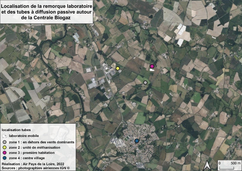 Localisation du laboratoire mobile et des sites autour de la Centrale Biogaz des Terres de Montaigu