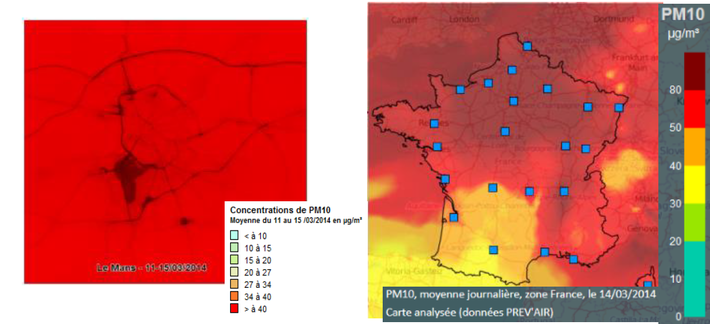 cartes d'un épisode de pollution particulaire de large amplitude géographique et temporelle en 2014