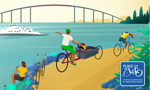 Visuel de l'édition 2022 de Faites du vélo, réprésentant des cyclistes au bord de la Loire
