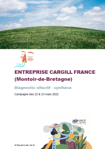 Image de la couverture du rapport d'étude : Diagnostic olfactif de l’entreprise Cargill France à Montoir-de-Bretagne, 2022