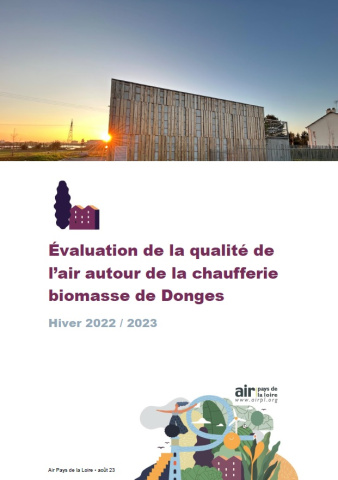 couverture du rapport d'Evaluation de la qualité de l'air autour de la chaufferie biomasse de Donges - Hiver 2022-2023 avec photo chaufferie