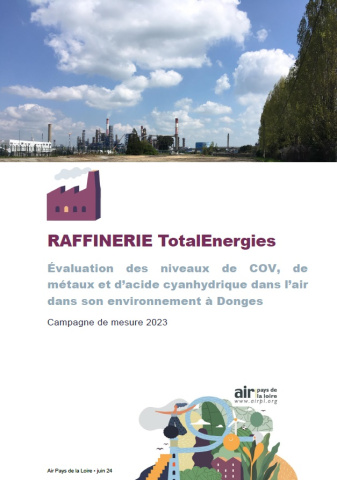couv du rapport de la campagne 2023 dans l'environnement de la raffinerie TotalEnergies à Donges avec photo de celle-ci