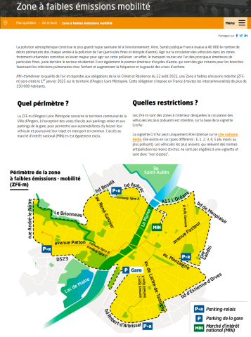 Image de la page web du site d'Angers Loire Métropole consacré à la Zone à faibles émissions mobilité