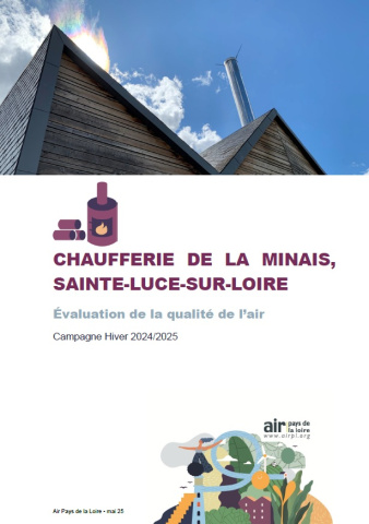 couv rapport sur l'évaluation de la qualité de l’air à la chaufferie de la Minais à Ste-Luce-sur-Loire avec photo de l'appareil de mesure sur les toits