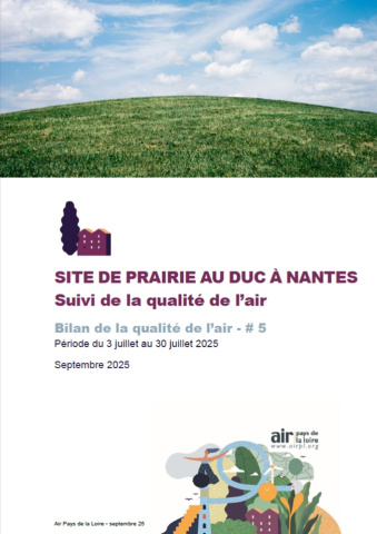 couv du bilan5 de la qualité de l'air à la Prairie au Duc à Nantes avec illustration d'herbe et de ciel
