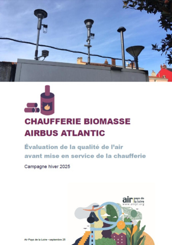 couv du rapport d'évaluation de la QA avant mise en service de la chaufferie biomasse Airbus Atlantic, campagne hiver 2025 photos des appareils de mesure sur station