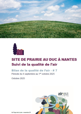 couv du bilan7 de la qualité de l'air à la Prairie au Duc à Nantes avec illustration d'herbe et de ciel
