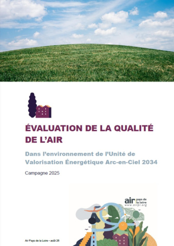 couv du rapport d'Évaluation de la QA dans l'env; de l'UVE Arc-en-Ciel 2034, campagne 2025 avec image d'herbe et de ciel