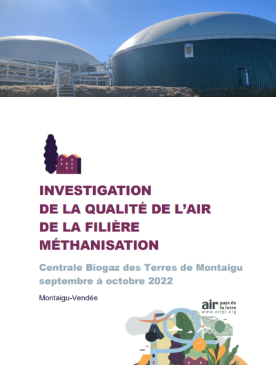 Couverture du rapport investigation de la qualité de l'air de la filière méthanisation