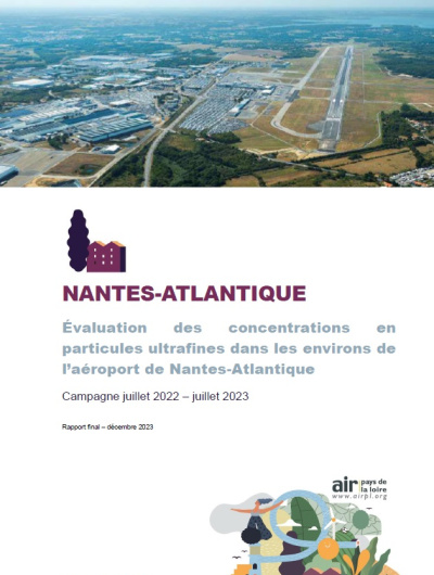 couv du rapport Nantes-Atlantique sur l'évaluation des concentrations en PUF avec vue aérienne de Nantes-Atlantique 