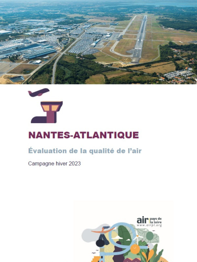 couv du rapport Nantes-Atlantique sur l'évaluation de la qualité de l'air en hiver 2023 avec vue aérienne de Nantes-Atlantique 