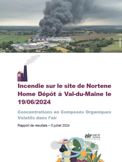couverture rapport sur l'incendie sur le site de Nortene avec une photo de l'usine en feu