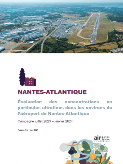 couv du rapport Nantes-Atlantique sur l'évaluation des concentrations en PUF avec vue aérienne de Nantes-Atlantique 