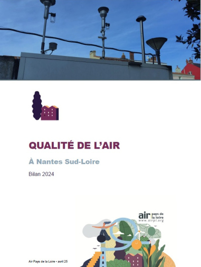 couv du rapport sur la qualité de l'air à Nantes Sud-Loire, bilan 2024 avec image des appareils de mesure
