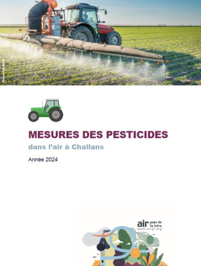 couv du rapport de mesures des pesticides dans l'air de Challans en 2004 avec illustration (tracteur dans champ)