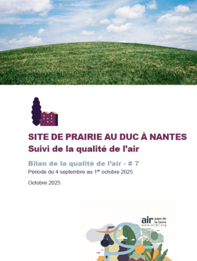 couv du bilan7 de la qualité de l'air à la Prairie au Duc à Nantes avec illustration d'herbe et de ciel