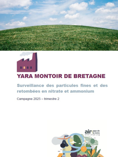 couv du rapport de surveillance des particules fines et des retombées en nitrate et ammonium autour de YARA à Montoir-de-Bretagne