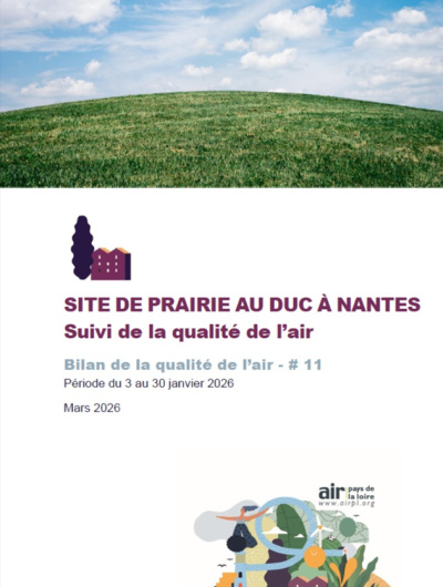 couv du bilan11 de la qualité de l'air à la Prairie au Duc à Nantes avec illustration d'herbe et de ciel
