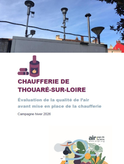couv du rapport d'état des lieux de la QA dans l'env. de la future chaufferie de Thouaré-sur-Loire avec photo d'appareils de mesure sur toit station
