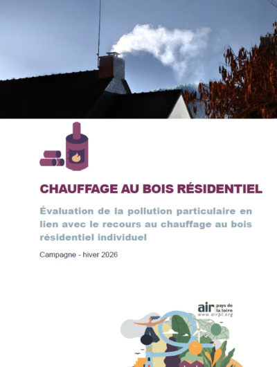 couv du rapport d'évaluation de la pollution particulaire en lien avec le recours au chauffage au bois résidentiel individuel avec photo de matériel de mesure sur toit maison